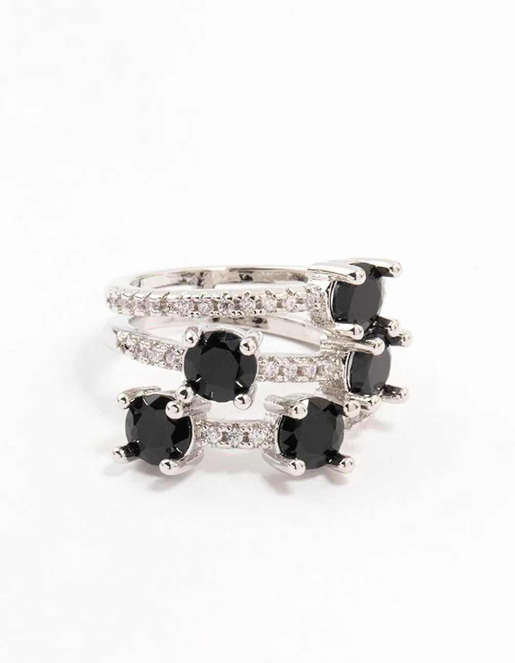 Silver Black 3 Row Round Cubic Zirconia Ring sold by lovisa product image thumbnail 3