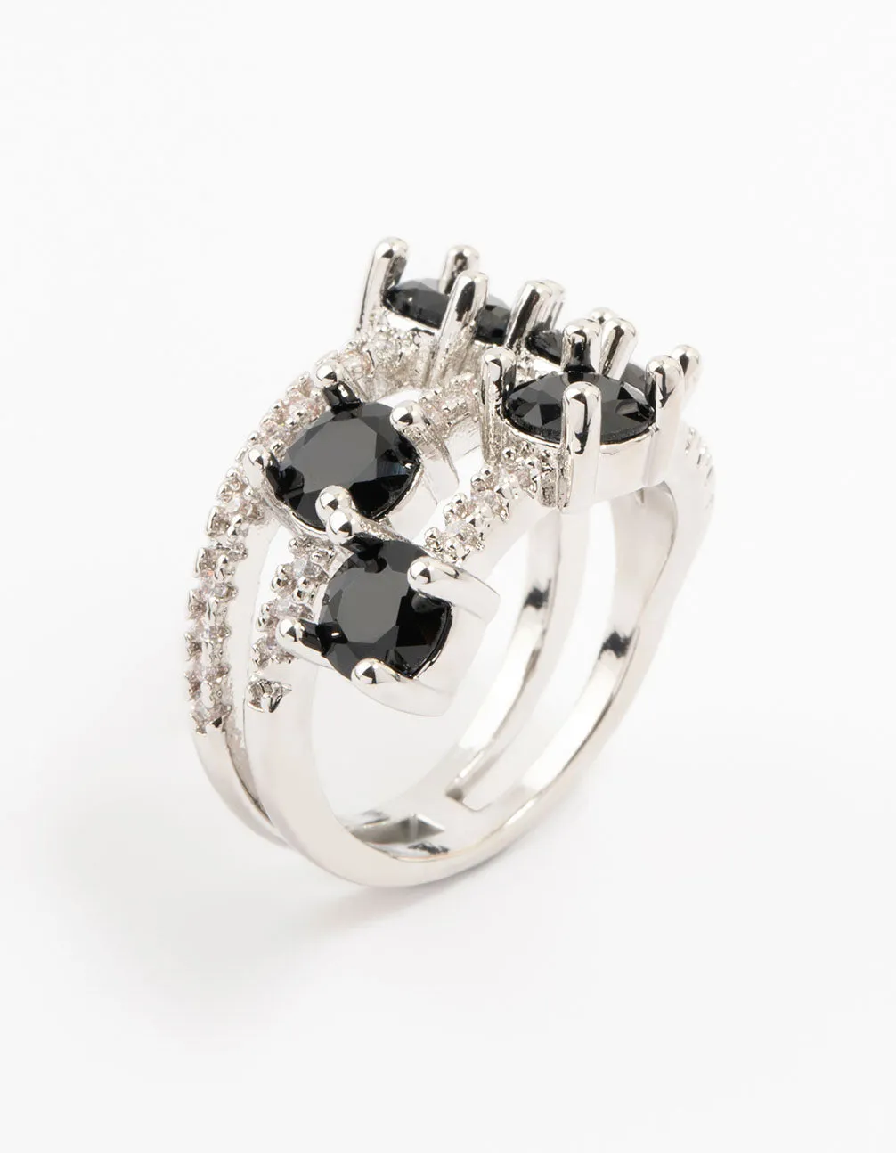 Silver Black 3 Row Round Cubic Zirconia Ring sold by lovisa product image thumbnail 2