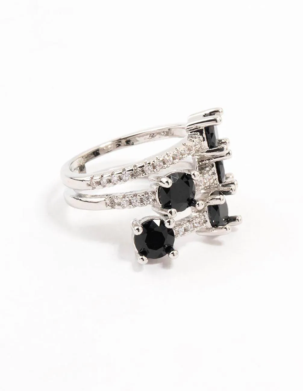 Silver Black 3 Row Round Cubic Zirconia Ring sold by lovisa