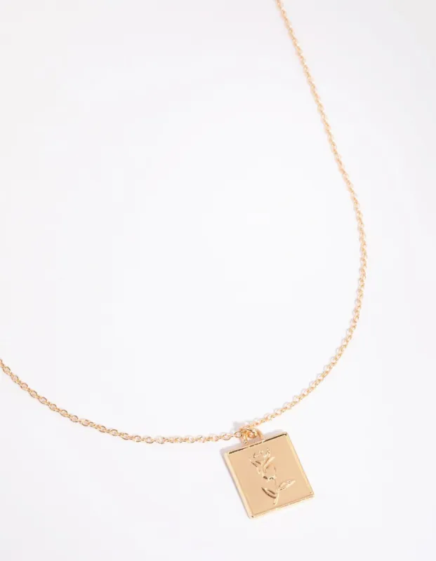 Gold Rose Square Pendant Necklace sold by lovisa