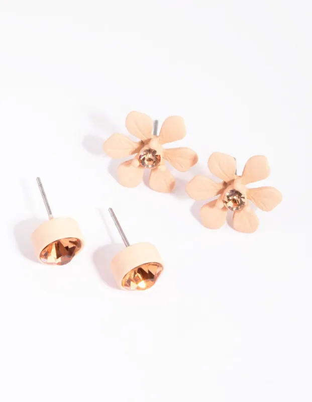 Pink Diamante & Flower Stud Earring Set sold by lovisa