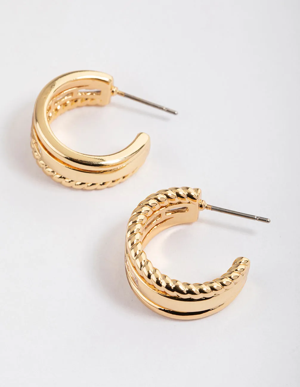Gold Plated Cubic Zirconia Baguette Twisted Hoop Earrings sold by lovisa