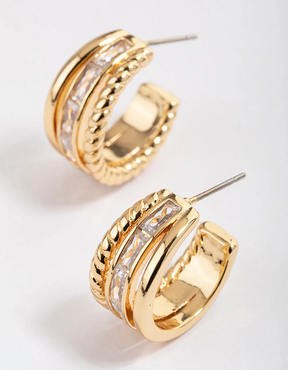 Gold Plated Cubic Zirconia Baguette Twisted Hoop Earrings sold by lovisa product image thumbnail 2