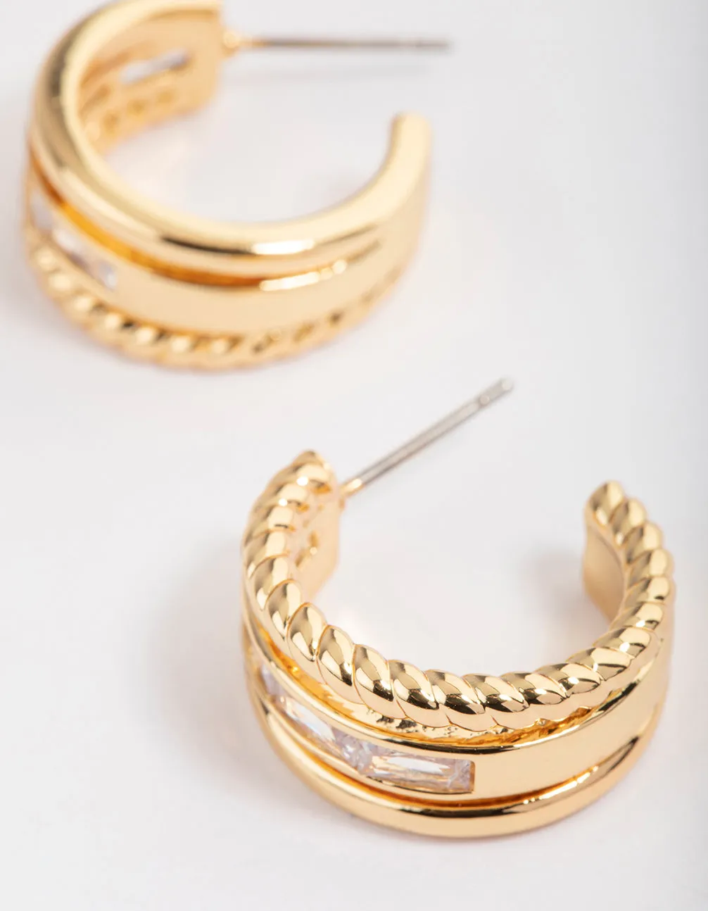 Gold Plated Cubic Zirconia Baguette Twisted Hoop Earrings sold by lovisa product image thumbnail 3