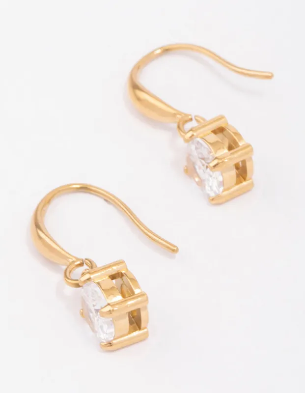 Gold Plated Stainless Steel Cubic Zirconia Solitaire French Hook Earrings sold by lovisa