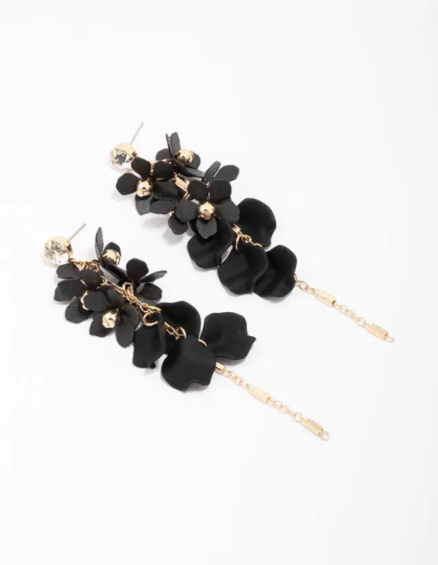 Gold & Black Petal Diamante Chain Drop Earrings sold by lovisa