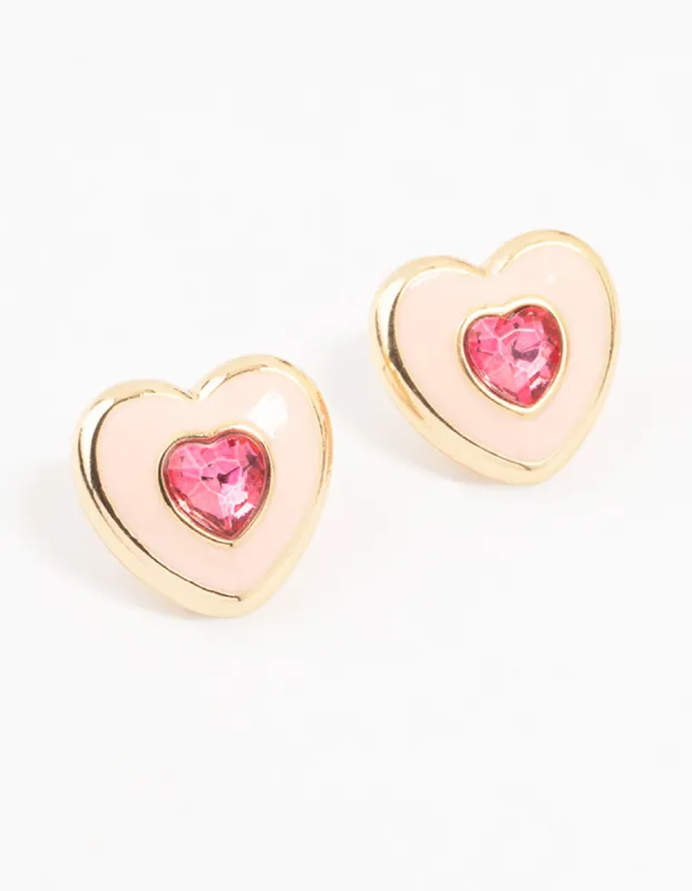Gold & Pink Acrylic Heart Stud Earrings sold by lovisa