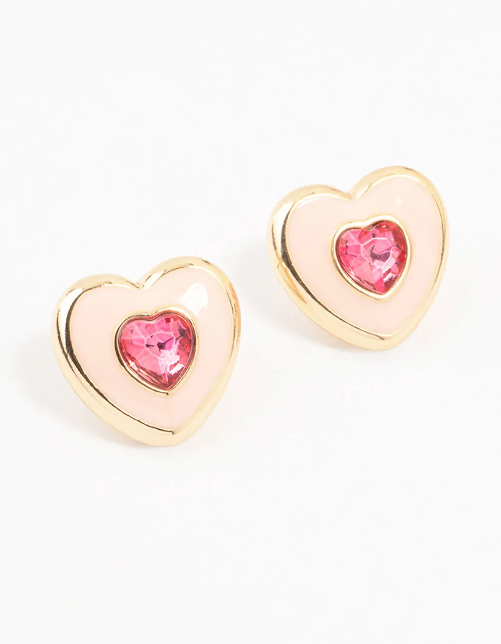 Gold & Pink Acrylic Heart Stud Earrings sold by lovisa