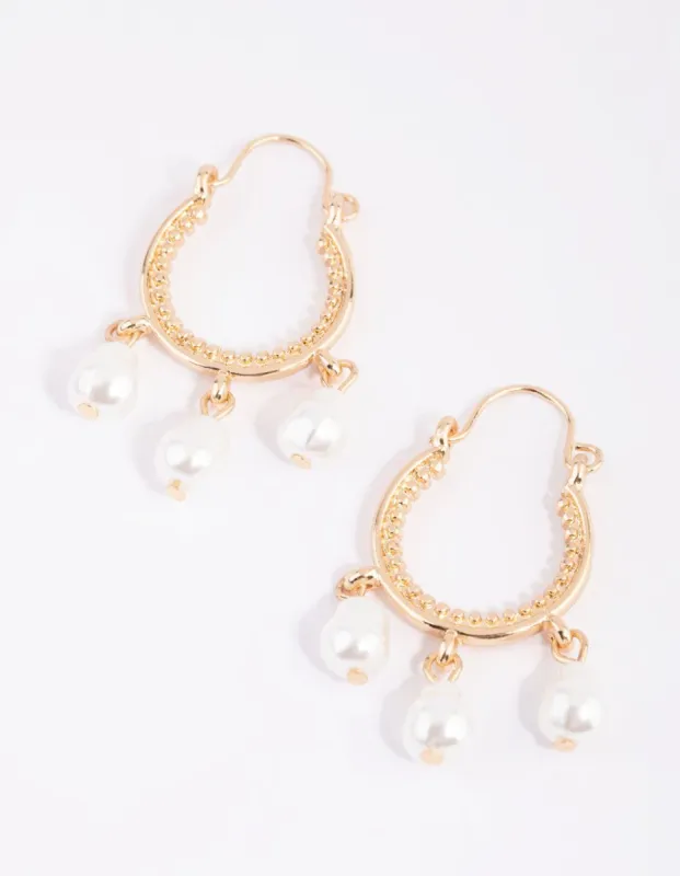 Gold Horseshoe Pearl Hoop Earrings sold by lovisa