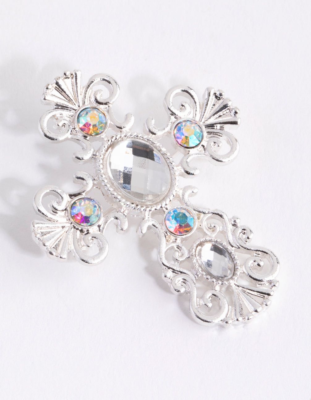 Silver Diamante Cross Brooch sold by lovisa