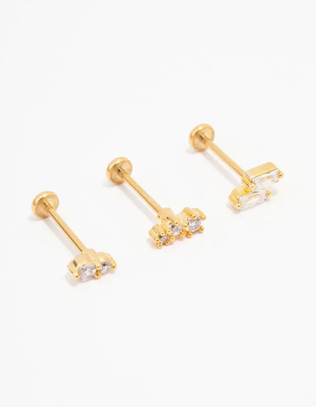 Gold Plated Surgical Steel Double Baguette Flat Back 3-Pack sold by lovisa