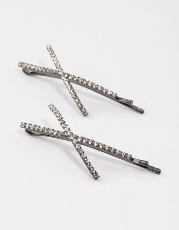 Gunmetal Cross Slide Hair Clips Pack sold by lovisa