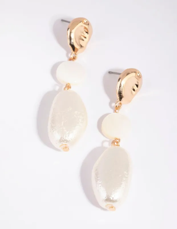Gold Molten Bead & Shell Drop Earrings sold by lovisa