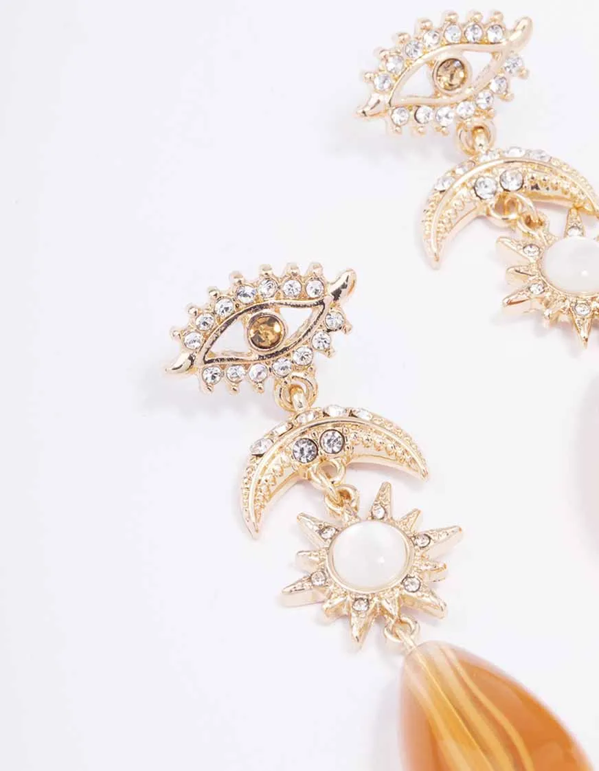 Gold Mixed Celestial & Beaded Teardrop Earrings sold by lovisa product image thumbnail 2