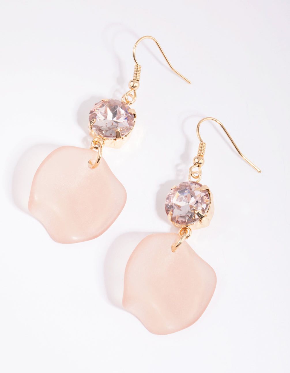 Pink Diamante & Frosted Petal Drop Earrings sold by lovisa
