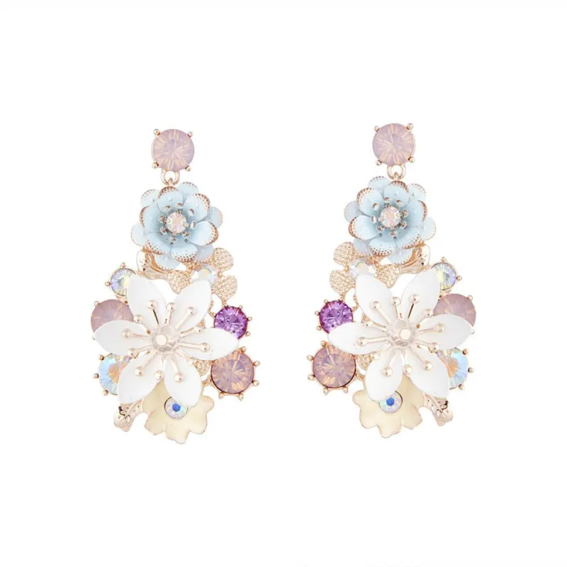 Pastel Multi Flower & Diamante Drop Earrings sold by lovisa