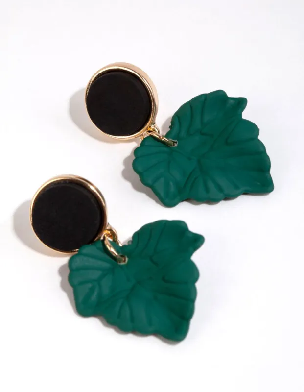 Matte Green Wide Leaf Drop Earrings sold by lovisa