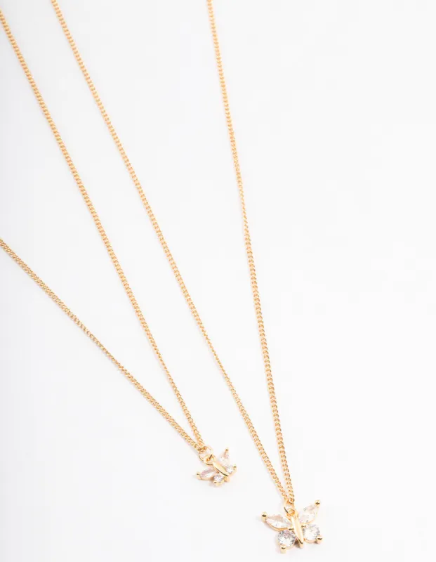 Gold Plated Cubic Zirconia Link Butterfly Necklace Pack sold by lovisa