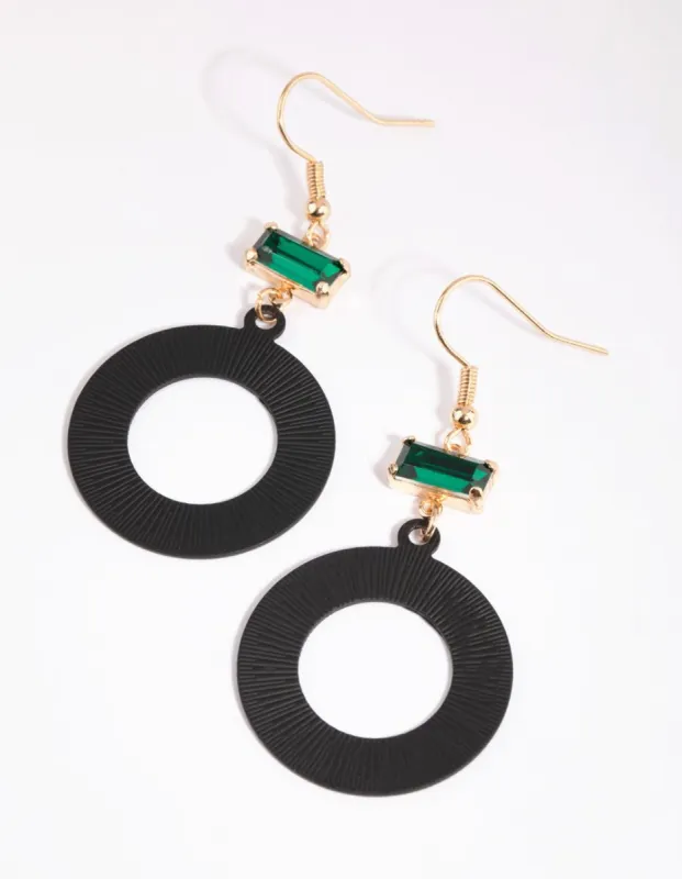 Green Diamante & Matte Black Open Circle Earrings sold by lovisa