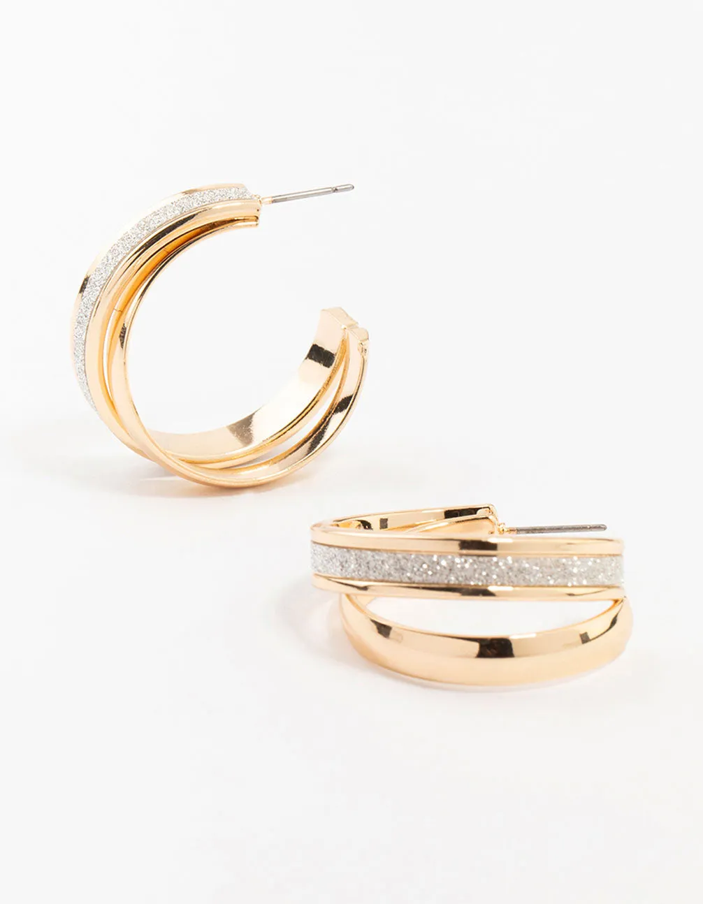 Gold Double Glitter Strand Hoop Earrings sold by lovisa