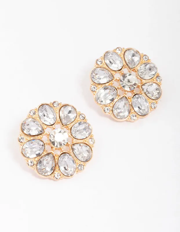 Gold Flower Encrusted Stud Earrings sold by lovisa