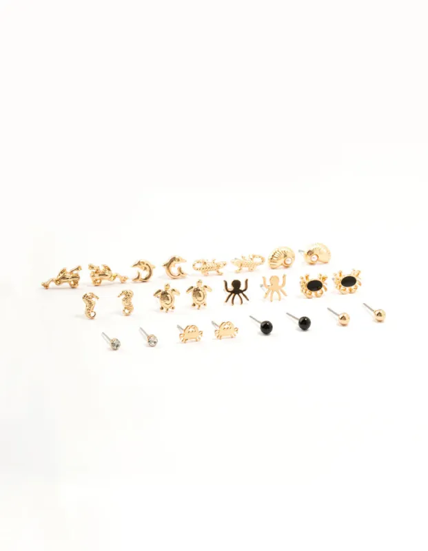 Gold Mixed Creatures Earrings 12-Pack sold by lovisa