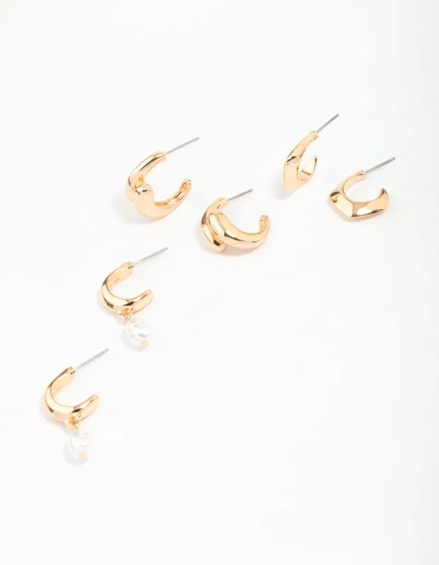 Gold Multi Hoop Pearl Earring Pack sold by lovisa