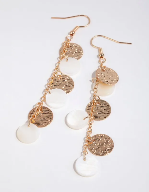 Gold Shell & Metal Disc Drop Earrings sold by lovisa