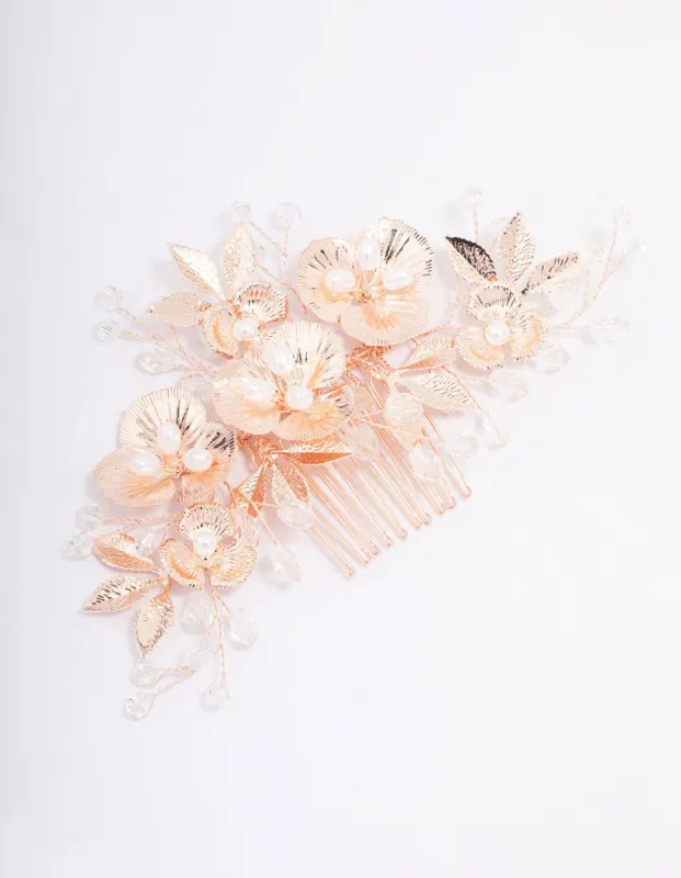 Rose Gold Pearl Flower Hair Comb sold by lovisa