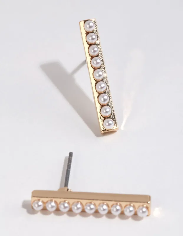 Gold Pearl Detailed Bar Stud Earrings sold by lovisa