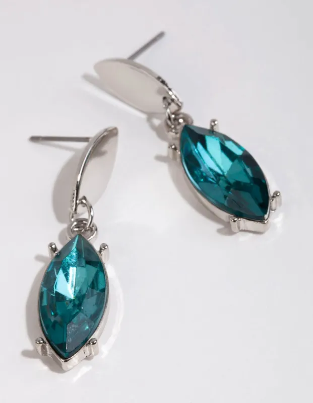 Rhodium & Green Marquise Disc & Stone Earrings sold by lovisa