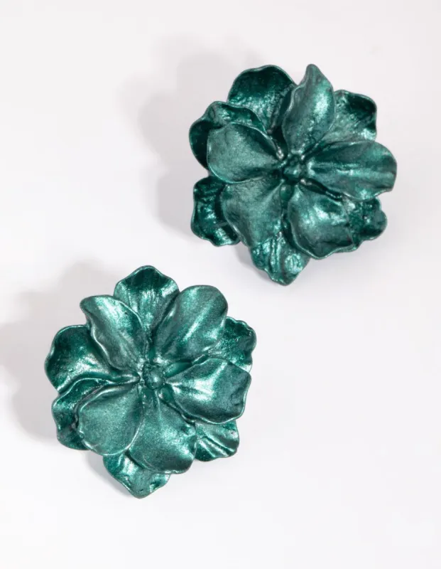 Teal Flower Statement Stud Earrings sold by lovisa