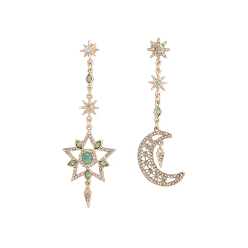 Gold Green Diamante Moon Shimmer Earrings sold by lovisa