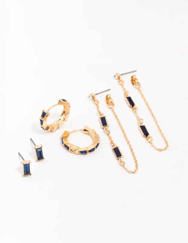 Gold Navy Mix Earring 3-Pack sold by lovisa