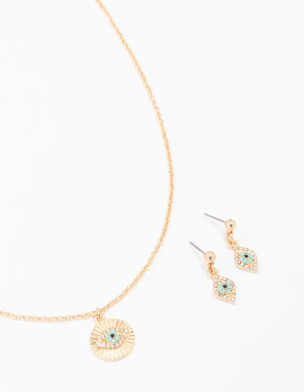 Gold Evil Eye Diamante Jewellery Set sold by lovisa
