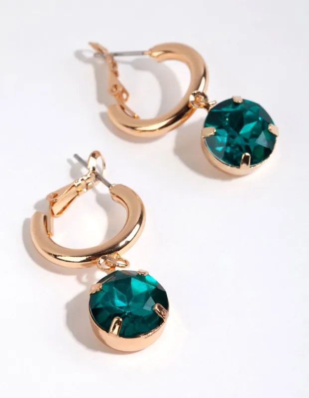 Green Round Diamante Huggie Earrings sold by lovisa