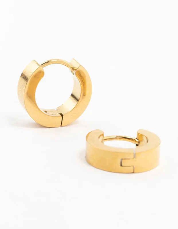 Waterproof Gold Plated Stainless Steel Wide Huggie Earrings sold by lovisa