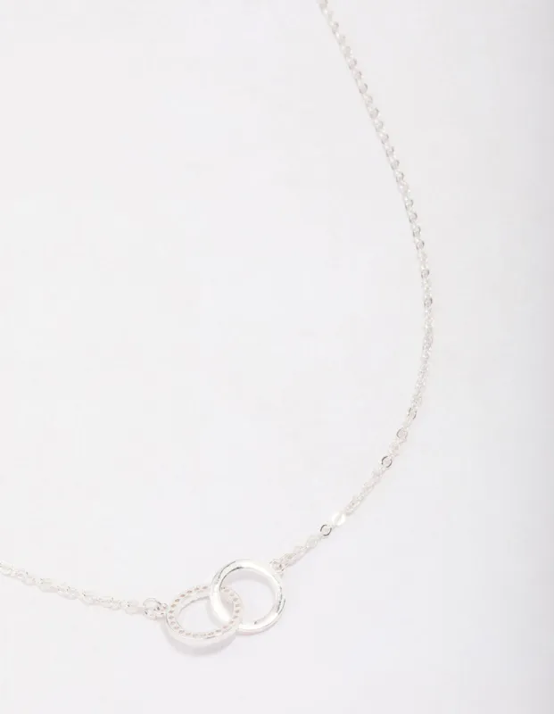Silver Plated Interlocking Rings Cubic Zirconia Pendant Necklace sold by lovisa