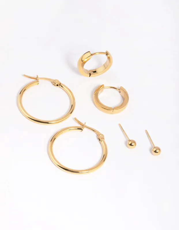 Waterproof Gold Plated Stainless Steel Ball Stud Earring Pack sold by lovisa