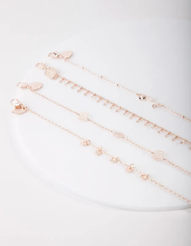 Rose Gold Floral Anklet Bracelet 4-Pack sold by lovisa