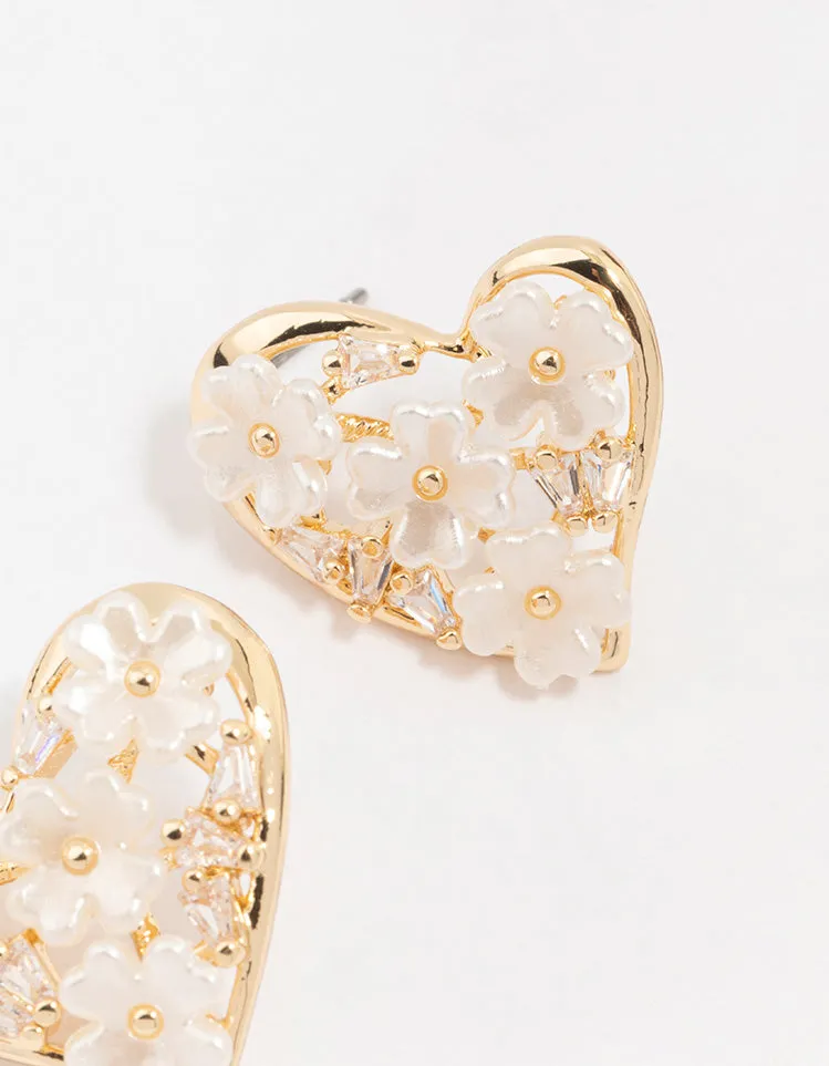 Gold Cubic Zirconia Flower Heart Stud Earrings sold by lovisa product image thumbnail 3