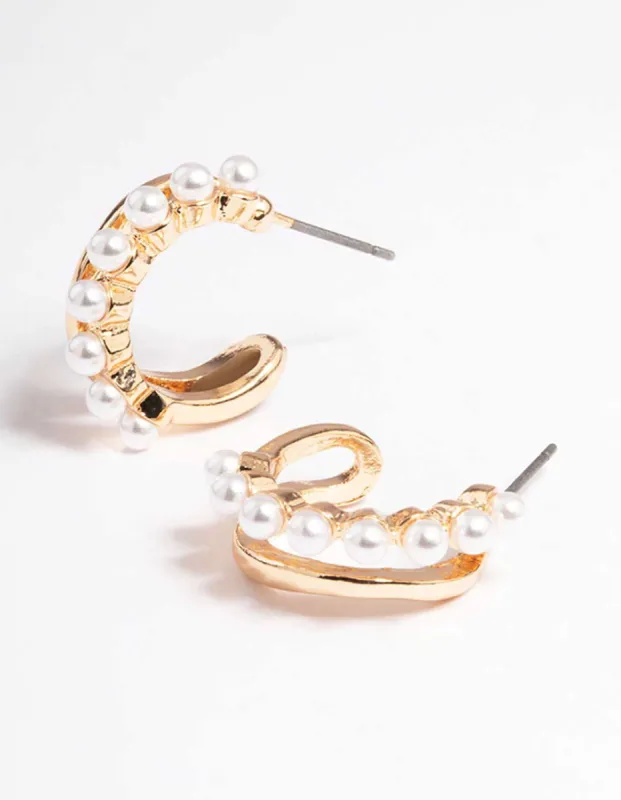 Gold Pearl Illusion Huggie Earrings sold by lovisa