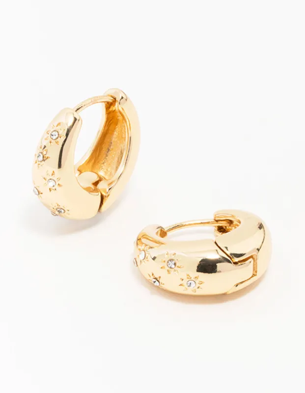 Gold Diamante Tear Drop Clicker Huggie Earrings sold by lovisa