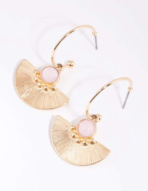Gold & Pink Fan Open Hoop Earrings sold by lovisa