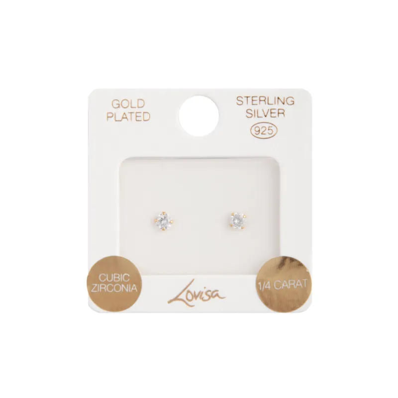 Gold Plated Sterling Silver Cubic Zirconia 1/4 Carat Stud Earrings sold by lovisa