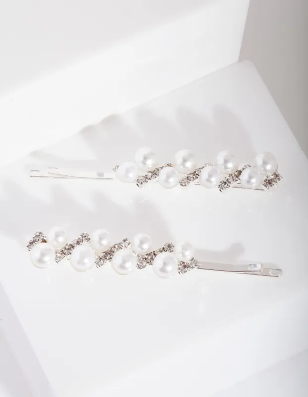 Pearl & Diamante Silver Zig Zag Hair Pin Pack sold by lovisa