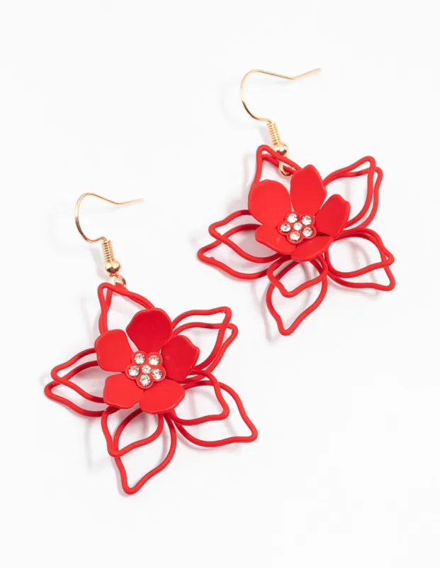 Red Gold Wire Pearl Flower Drop Earrings sold by lovisa
