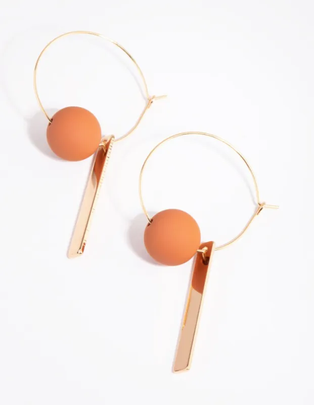 Gold & Brown Ball & Bar Hoop Earrings made by lovisa