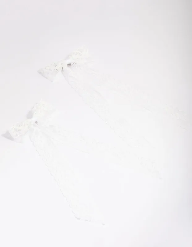 White Fabric Medium Lace Hair Bow Pack sold by lovisa