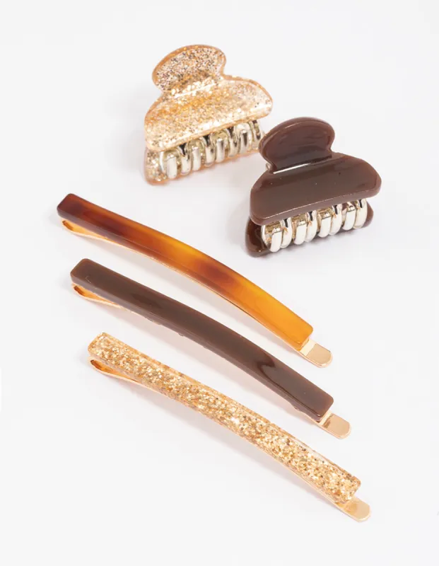 Acrylic Brown Slide Claw Clip Pack sold by lovisa